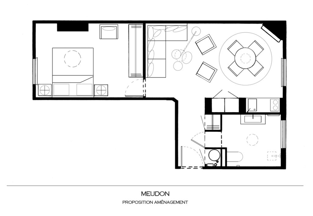 Plan of a one bedroom flat in Maiden near Paris