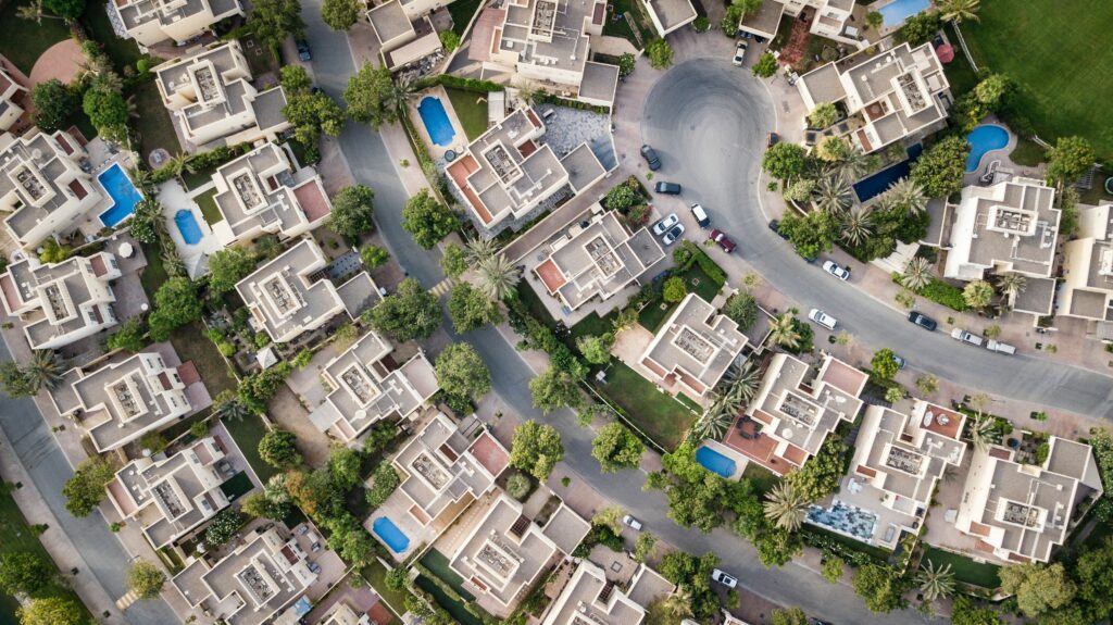 Sky view of villas in Dubai
