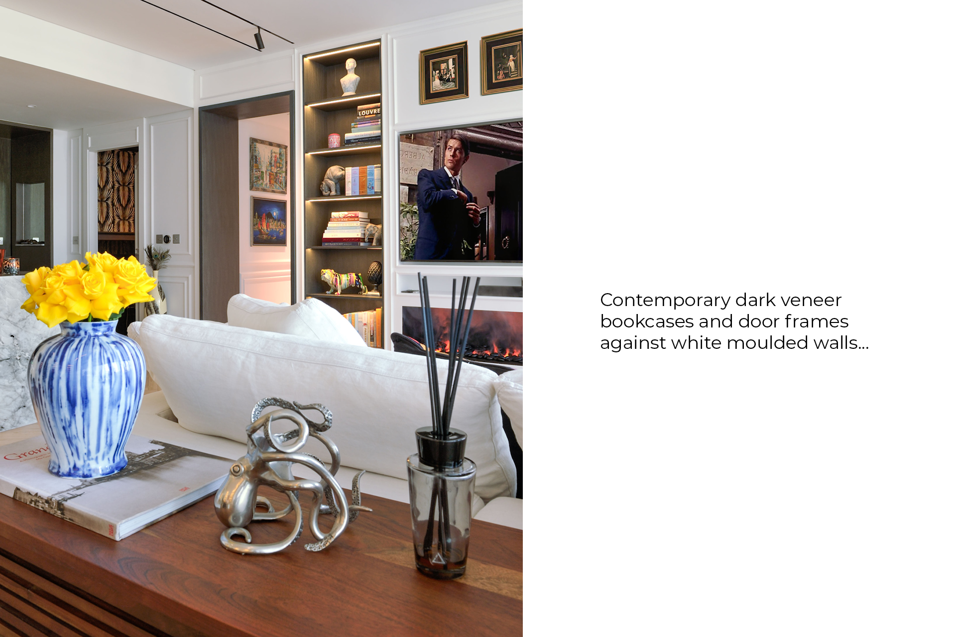 View of the library in the living room 